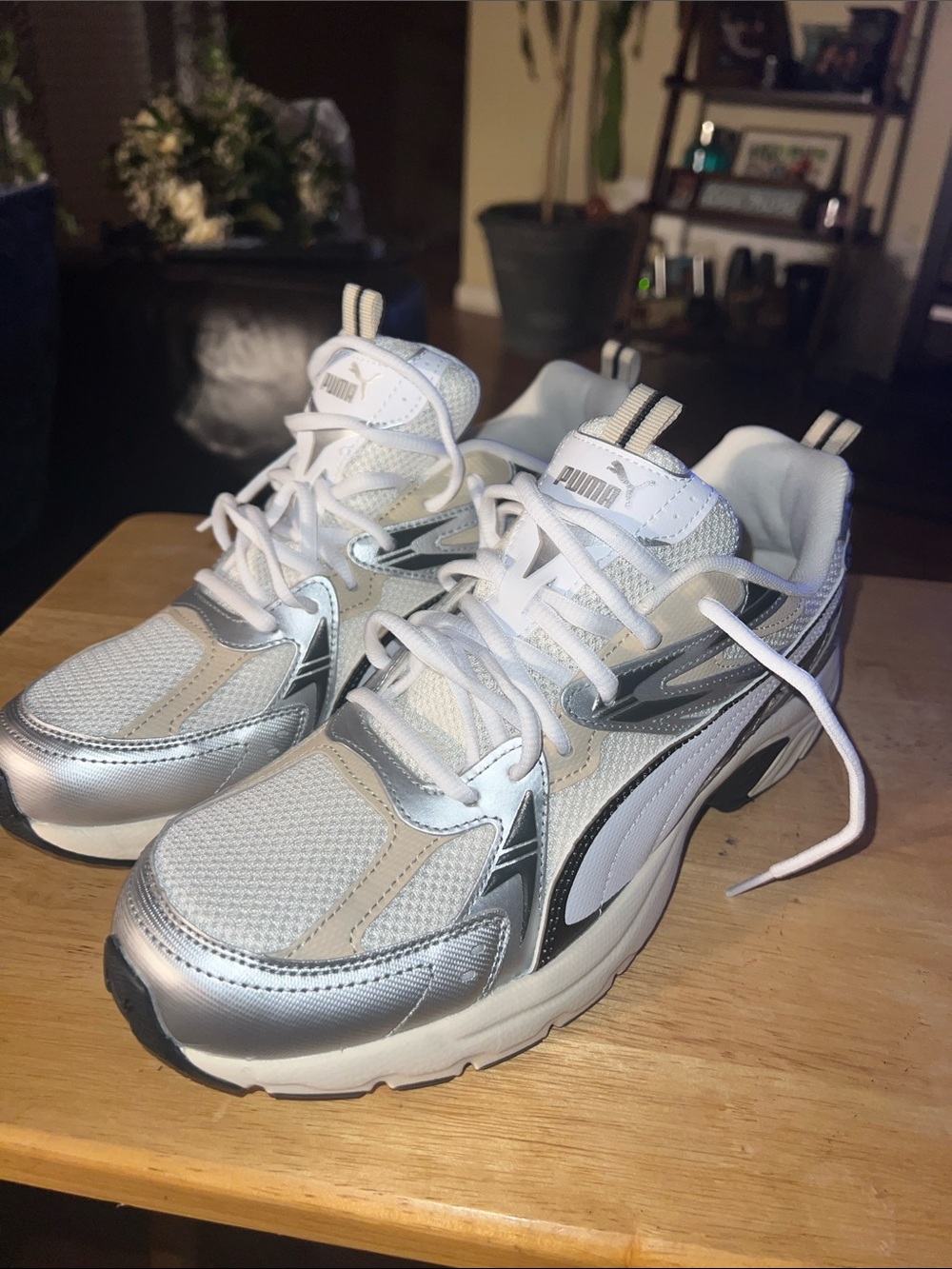 Puma White and Silver Men's Athletic Sneakers